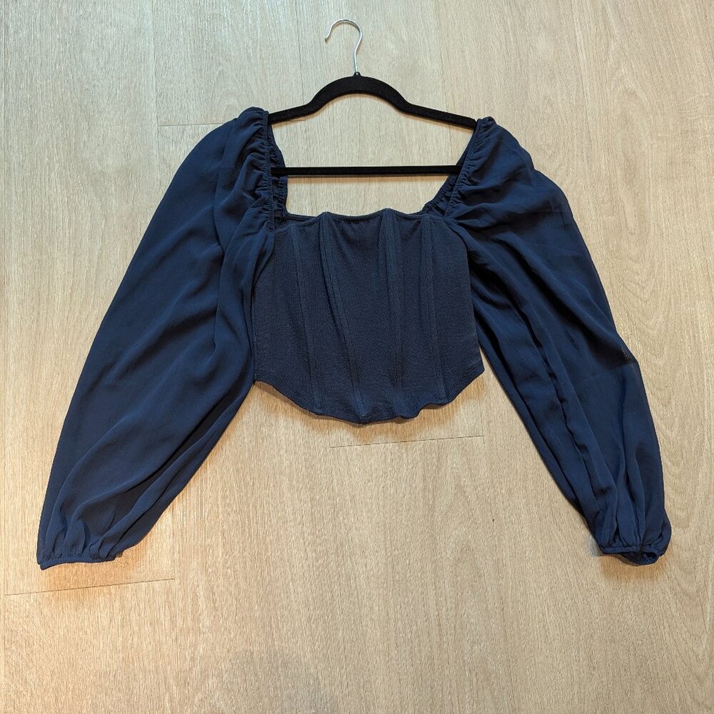 Promensa Timeless Love Long-Sleeve Cropped Corset Top Navy Blue